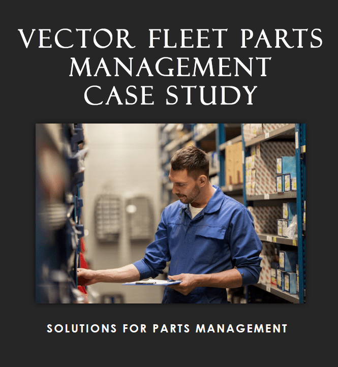 Vector fleet parts management case study front page, with an image of a technician browsing for parts