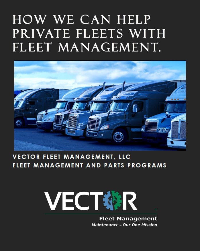'How we can help private fleets with fleet management' Vector program with image of semi trucks in a line