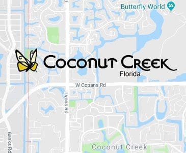 Coconut Creek Florida logo over a street map